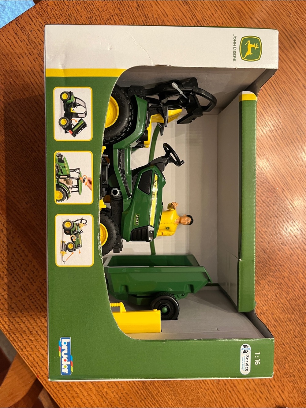 John Deere Green and Yellow Toy Tractor with Trailer and Farmer Figure